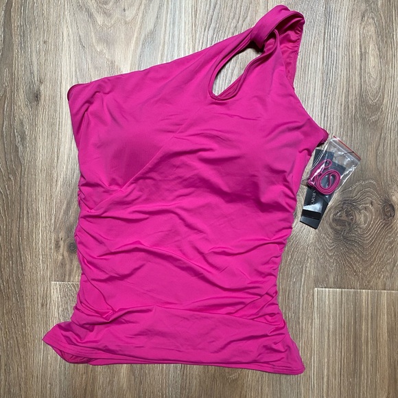 New Carmen Marc Valvo Women's One-Shoulder Cutout Tankini Top - Picture 3 of 4